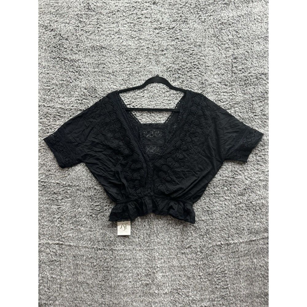 LoveShackFancy Prairie Jane Blouse Black Eyelet Accent Detail Top Sz‎ Small NWT
